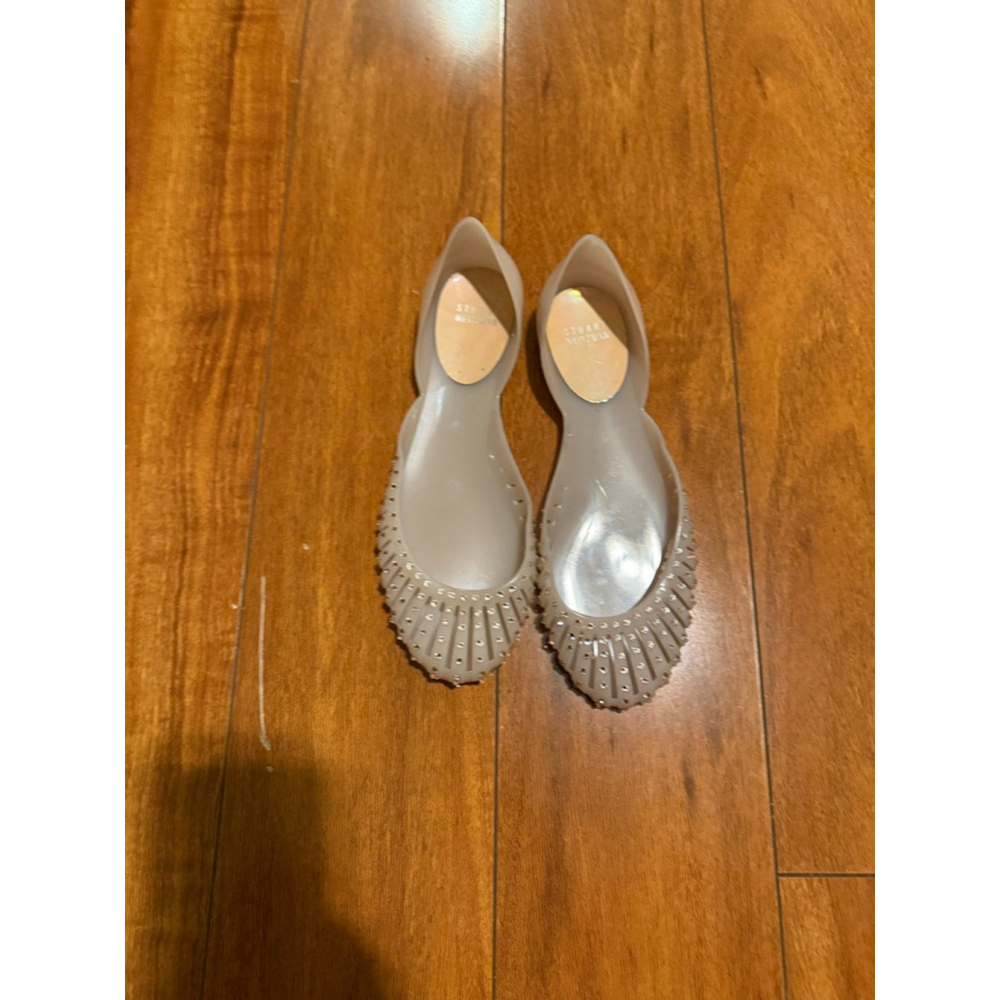 Stuart Weitzman Taupe Jelly D'Orsay Flats with Studded Fringe - Picture 3 of 5